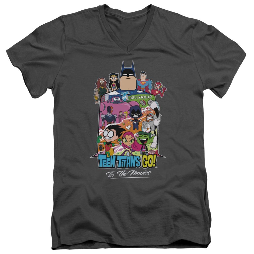 Teen Titans Go To The Movies Hollywood Men's 30/1 Cotton Slim V-Neck T-Shirt