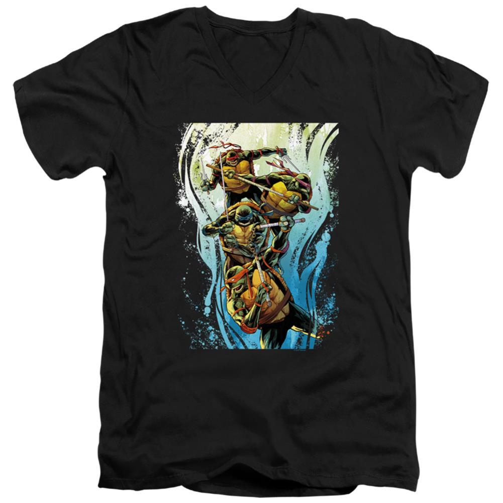 Teenage Mutant Ninja Turtles Cool Rainbow Warriors Men's 30/1 Cotton Slim V-Neck T-Shirt