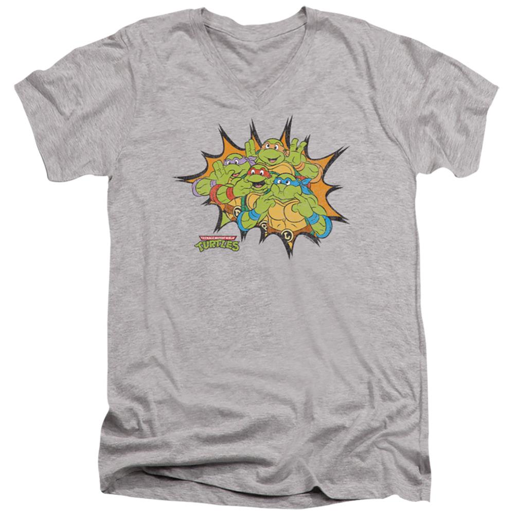 Teenage Mutant Ninja Turtles Funny Face Turtles Men's 30/1 Cotton Slim V-Neck T-Shirt
