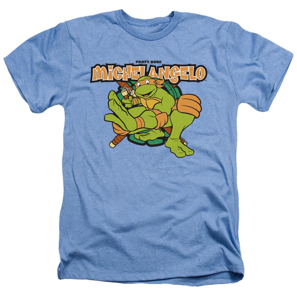 Teenage Mutant Ninja Turtles Party Dude Michelangelo Men's 30/1 Heather 60 40 Poly Short-Sleeve T-Shirt