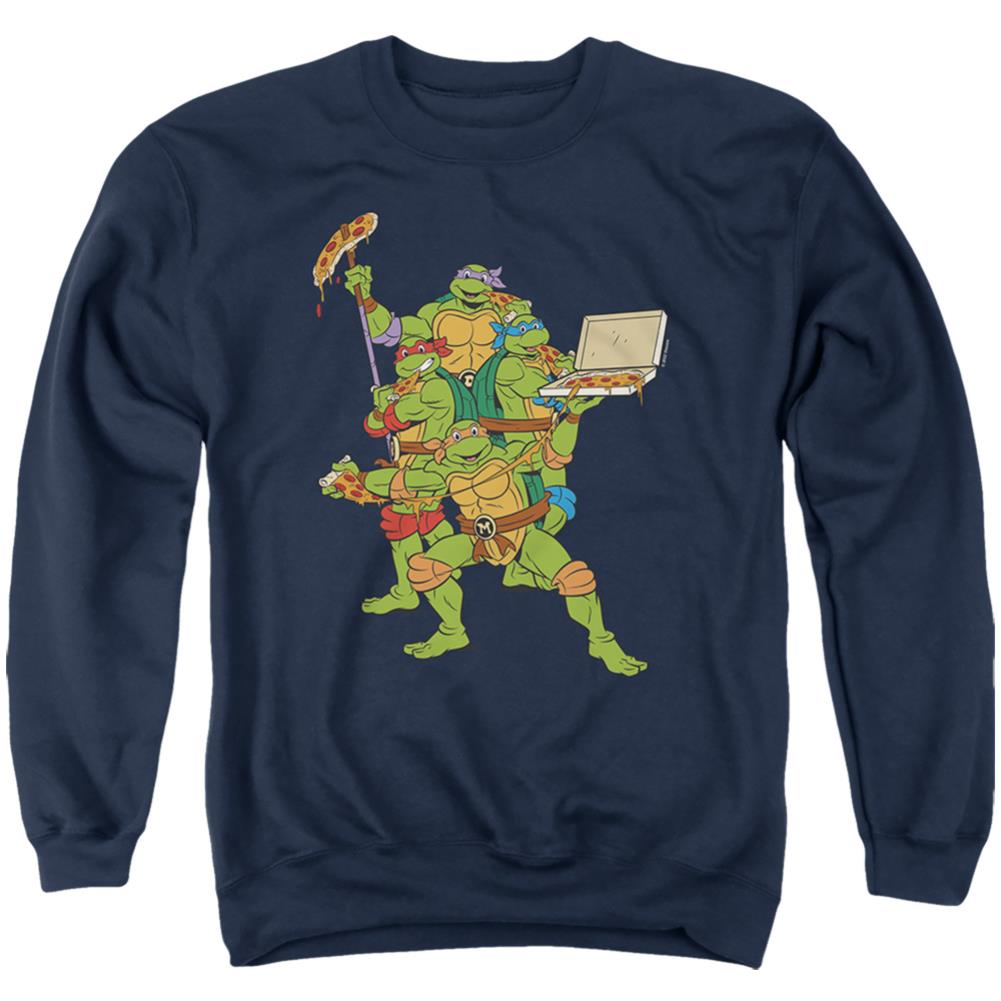 Teenage Mutant Ninja Turtles Pizza Party Men's Crewneck 50 50 Poly Long-Sleeve T-Shirt