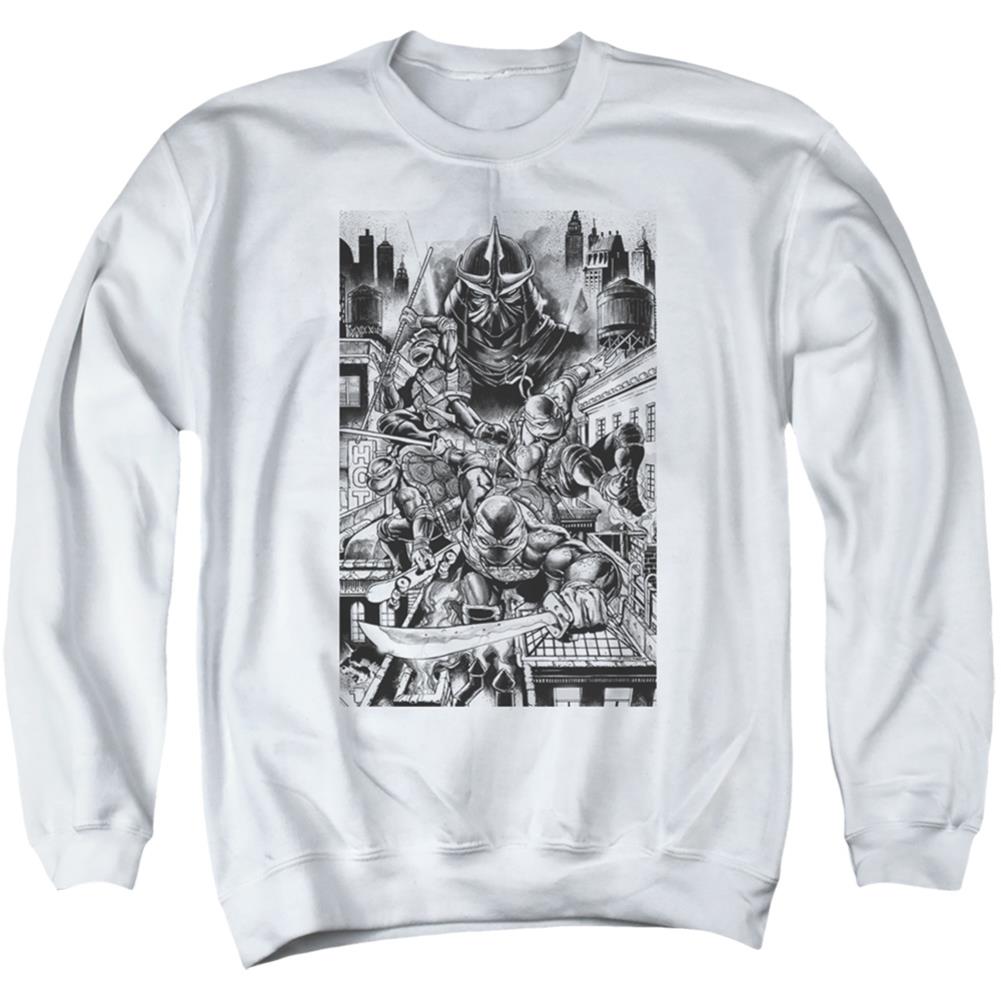 Teenage Mutant Ninja Turtles Take Down Shredder Men's Crewneck 50 50 Poly Long-Sleeve T-Shirt