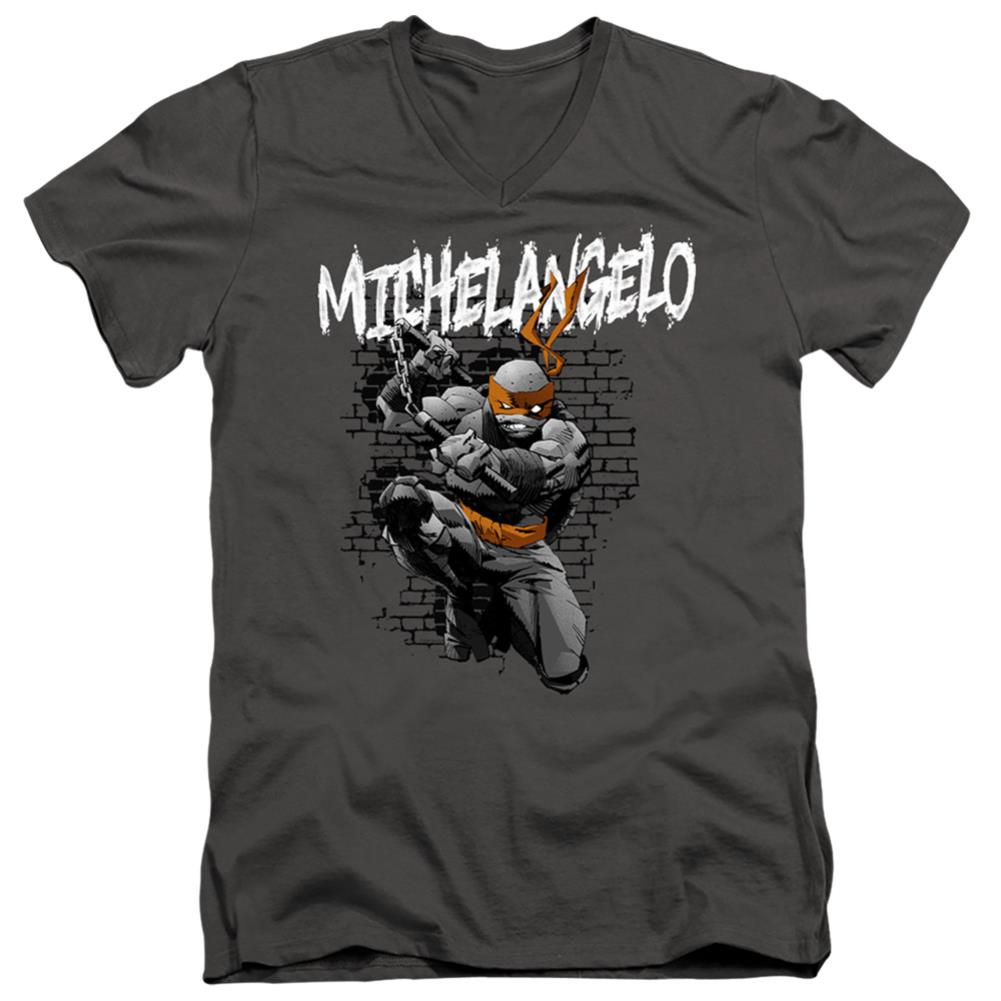 Teenage Mutant Ninja Turtles Tmnt Michelangelo Men's 30/1 Cotton Slim V-Neck T-Shirt