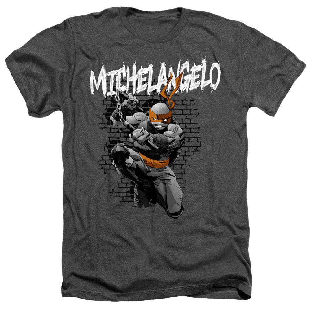 Teenage Mutant Ninja Turtles Tmnt Michelangelo Men's 30/1 Heather 60 40 Poly Short-Sleeve T-Shirt