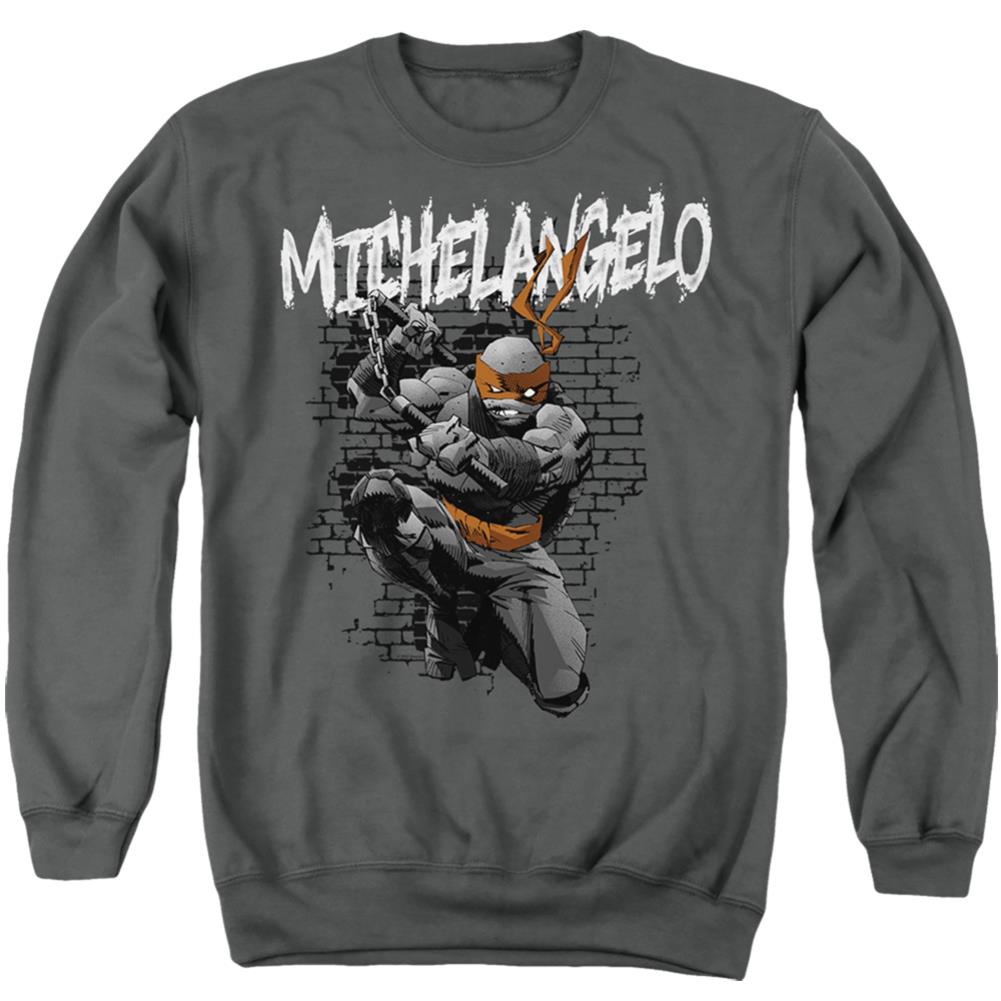 Teenage Mutant Ninja Turtles Tmnt Michelangelo Men's Crewneck 50 50 Poly Long-Sleeve T-Shirt