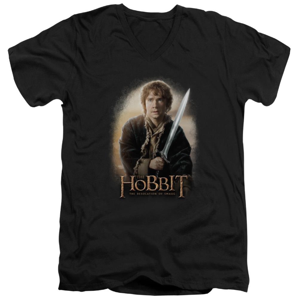 The Hobbit Bilbo And Sting Men's 30/1 Cotton Slim V-Neck T-Shirt