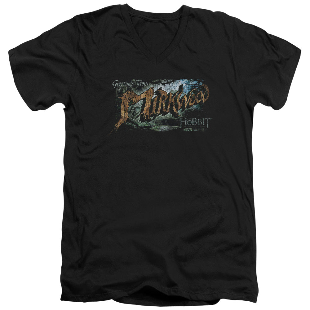 The Hobbit Greetings From Mirkwood Men's 30/1 Cotton Slim V-Neck T-Shirt