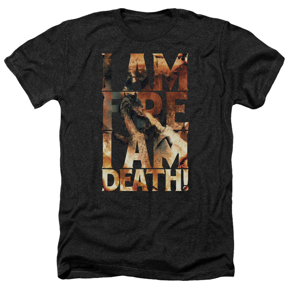 The Hobbit I Am Fire Men's 30/1 Heather 60 40 Poly Short-Sleeve T-Shirt