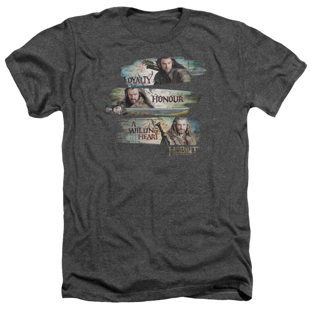The Hobbit Loyalty And Honour Men's 30/1 Heather 60 40 Poly Short-Sleeve T-Shirt