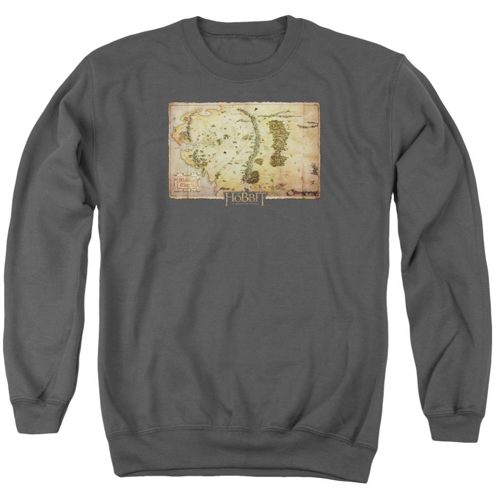 The Hobbit Middle Earth Map Men's Crewneck 50 50 Poly Long-Sleeve T-Shirt