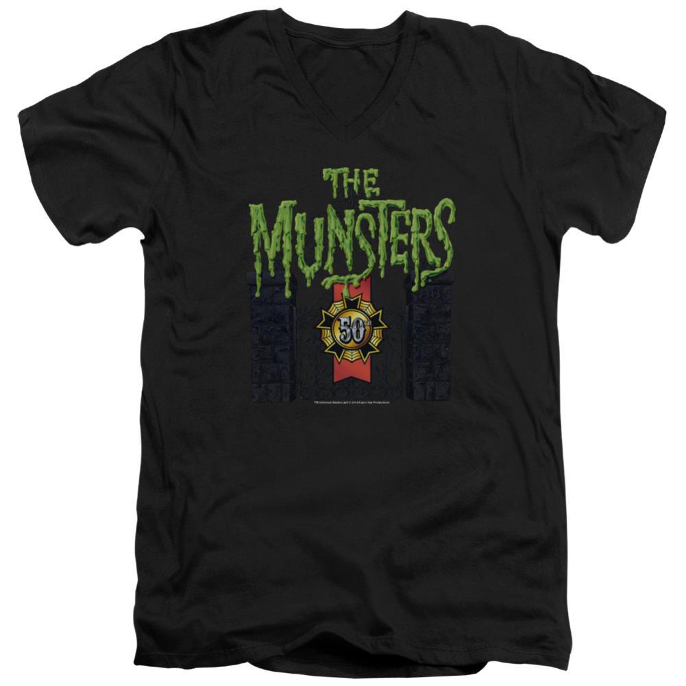 The Munsters 50 Year Logo Men's 30/1 Cotton Slim V-Neck T-Shirt