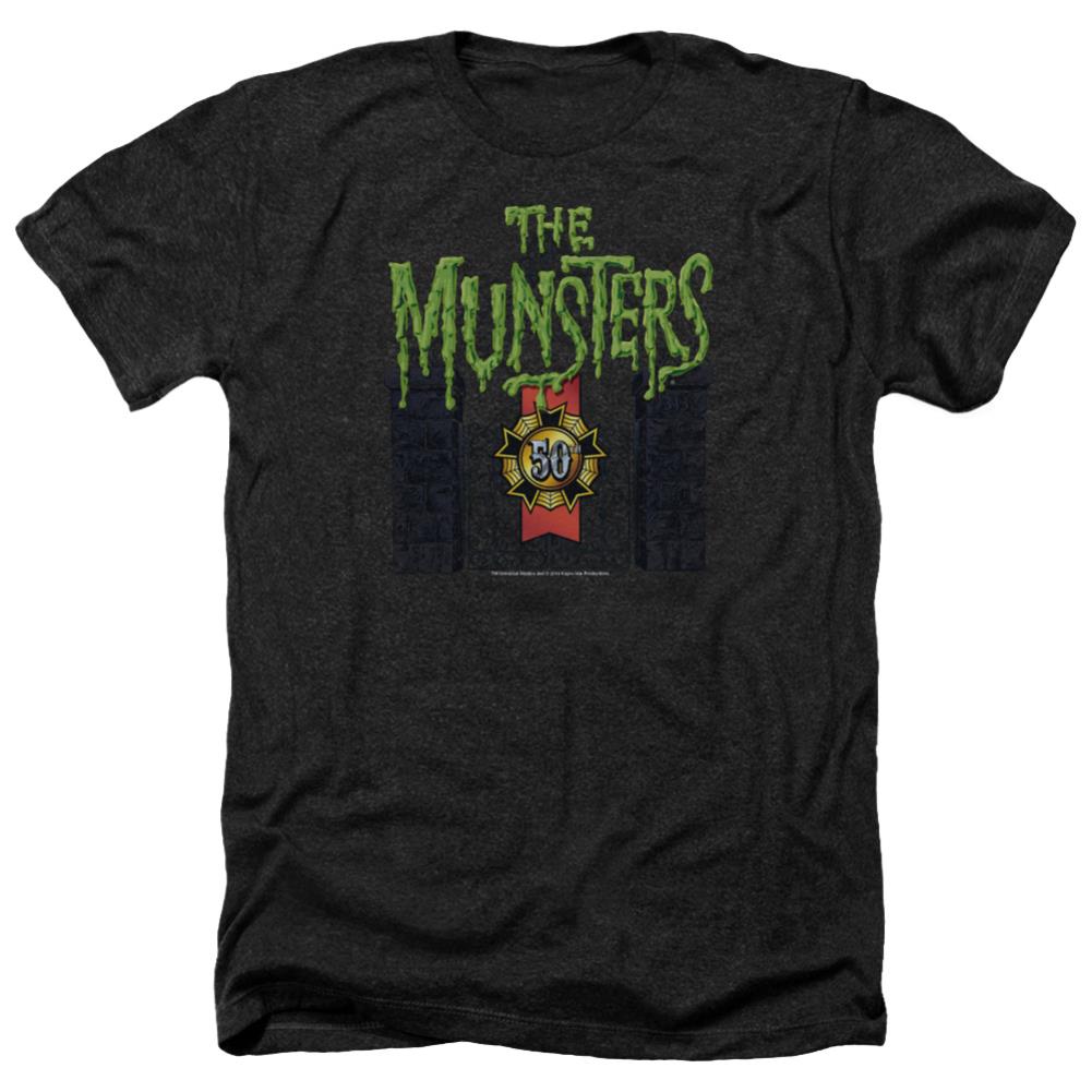 The Munsters 50 Year Logo Men's 30/1 Heather 60 40 Poly Short-Sleeve T-Shirt