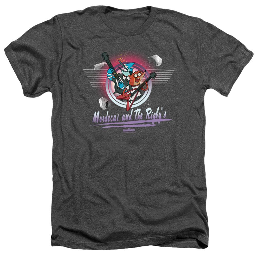 The Regular Show Mordecai & The Rigbys Men's 30/1 Heather 60 40 Poly Short-Sleeve T-Shirt