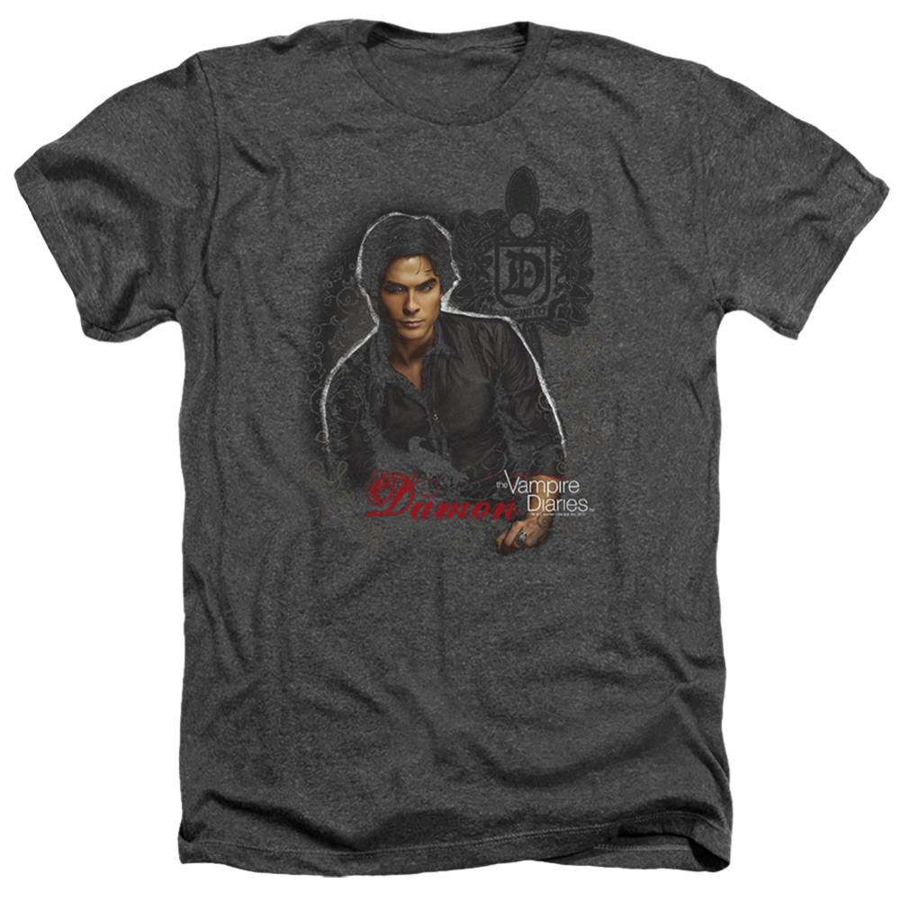 The Vampire Diaries Damon Men's 30/1 Heather 60 40 Poly Short-Sleeve T-Shirt