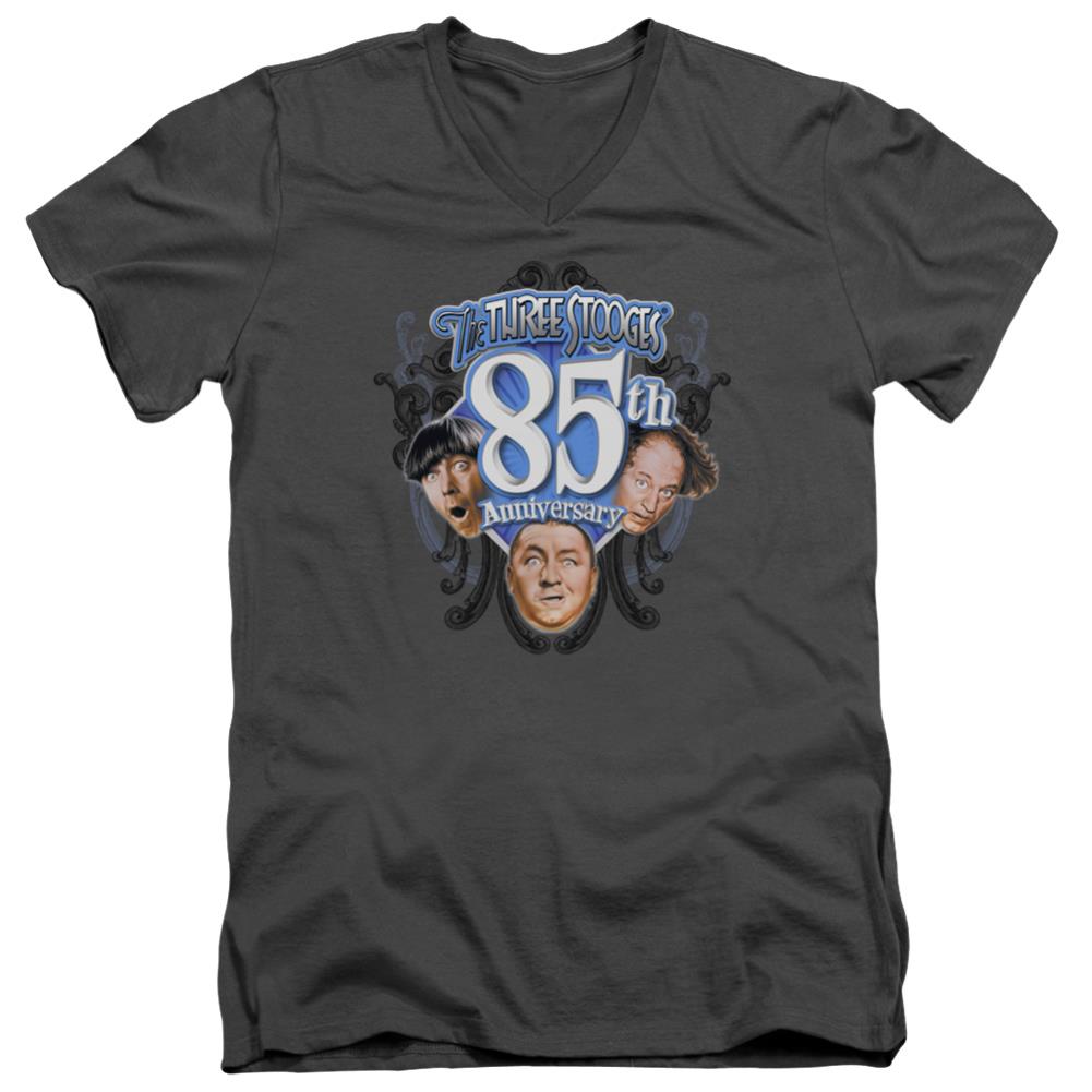 Three Stooges 85th Anniversary 2 Men's 30/1 Cotton Slim V-Neck T-Shirt