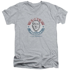 Three Stooges Curly For President Men's 30/1 Cotton Slim V-Neck T-Shirt