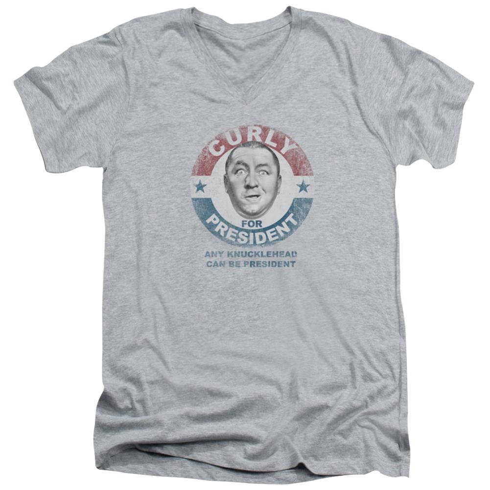 Three Stooges Curly For President Men's 30/1 Cotton Slim V-Neck T-Shirt