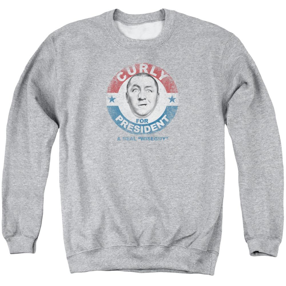 Three Stooges Curly For President Men's Crewneck 50 50 Poly Long-Sleeve T-Shirt