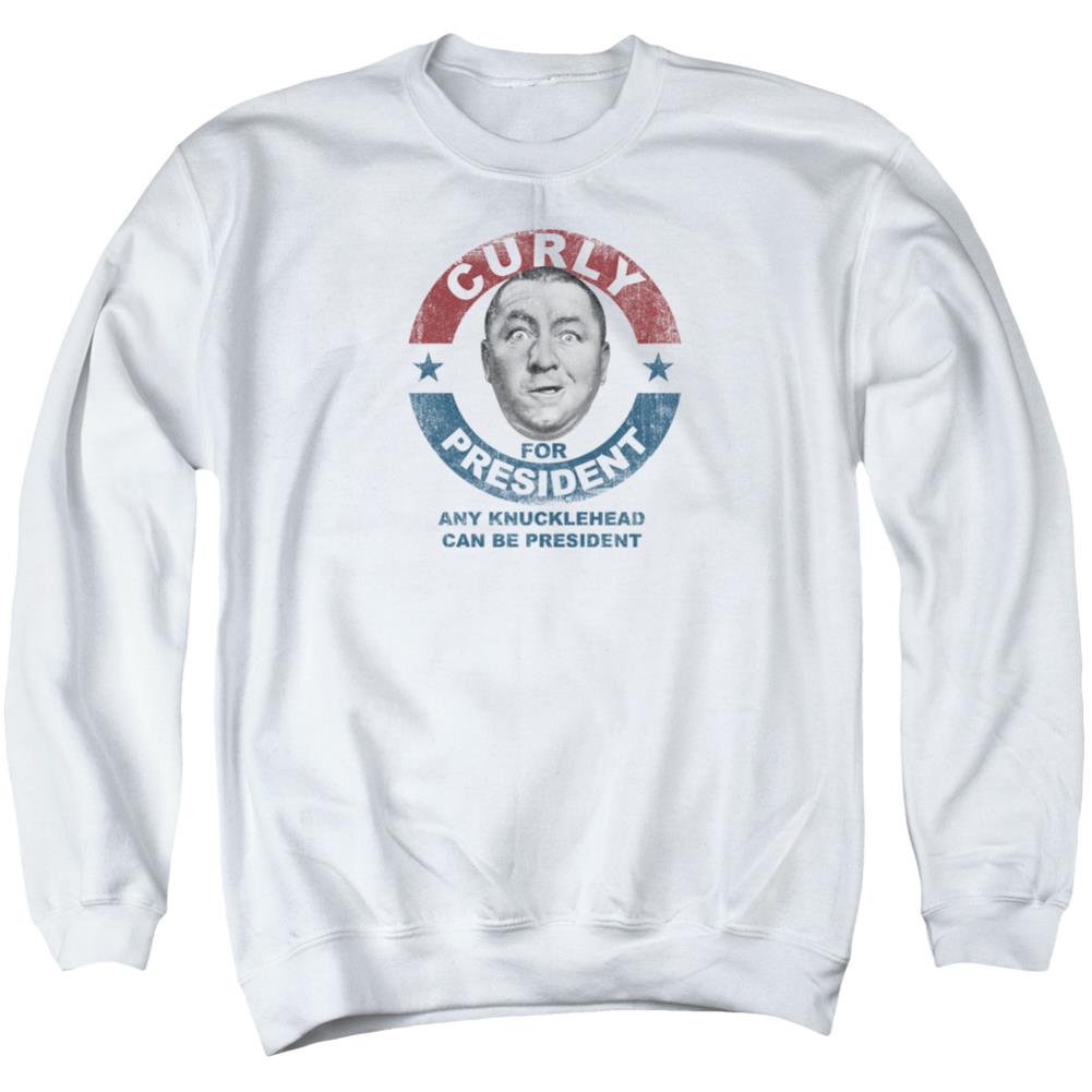 Three Stooges Curly For President Men's Crewneck 50 50 Poly Long-Sleeve T-Shirt