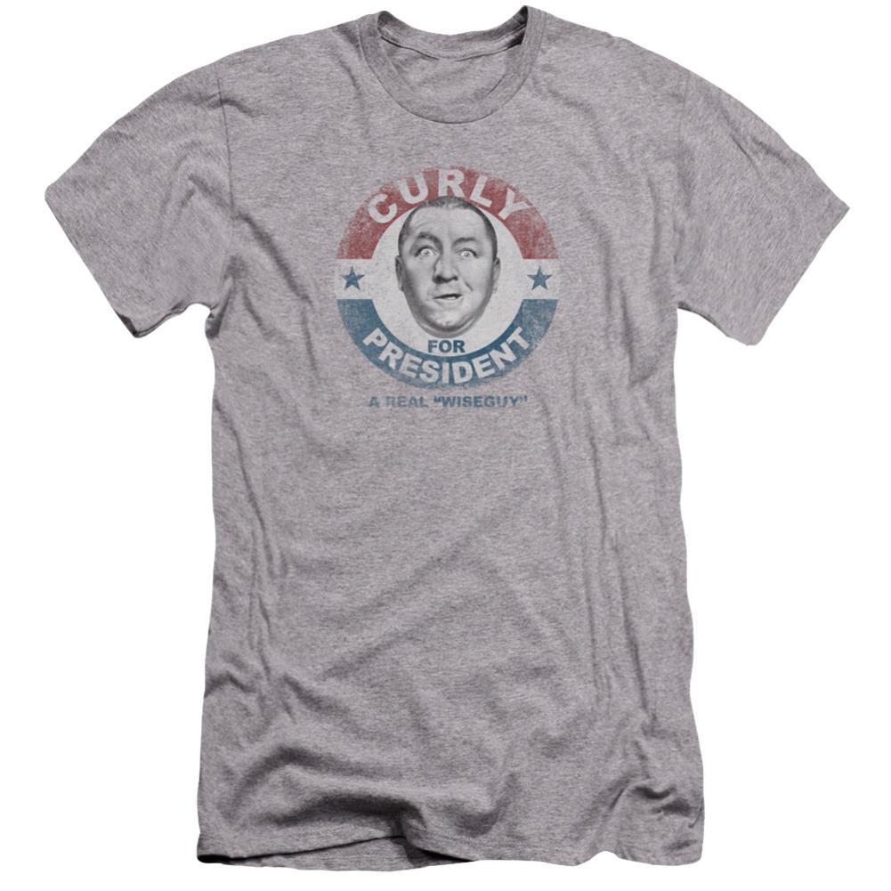 Three Stooges Curly For President Men's Ultra-Soft 30/1 Cotton Slim Short-Sleeve T-Shirt