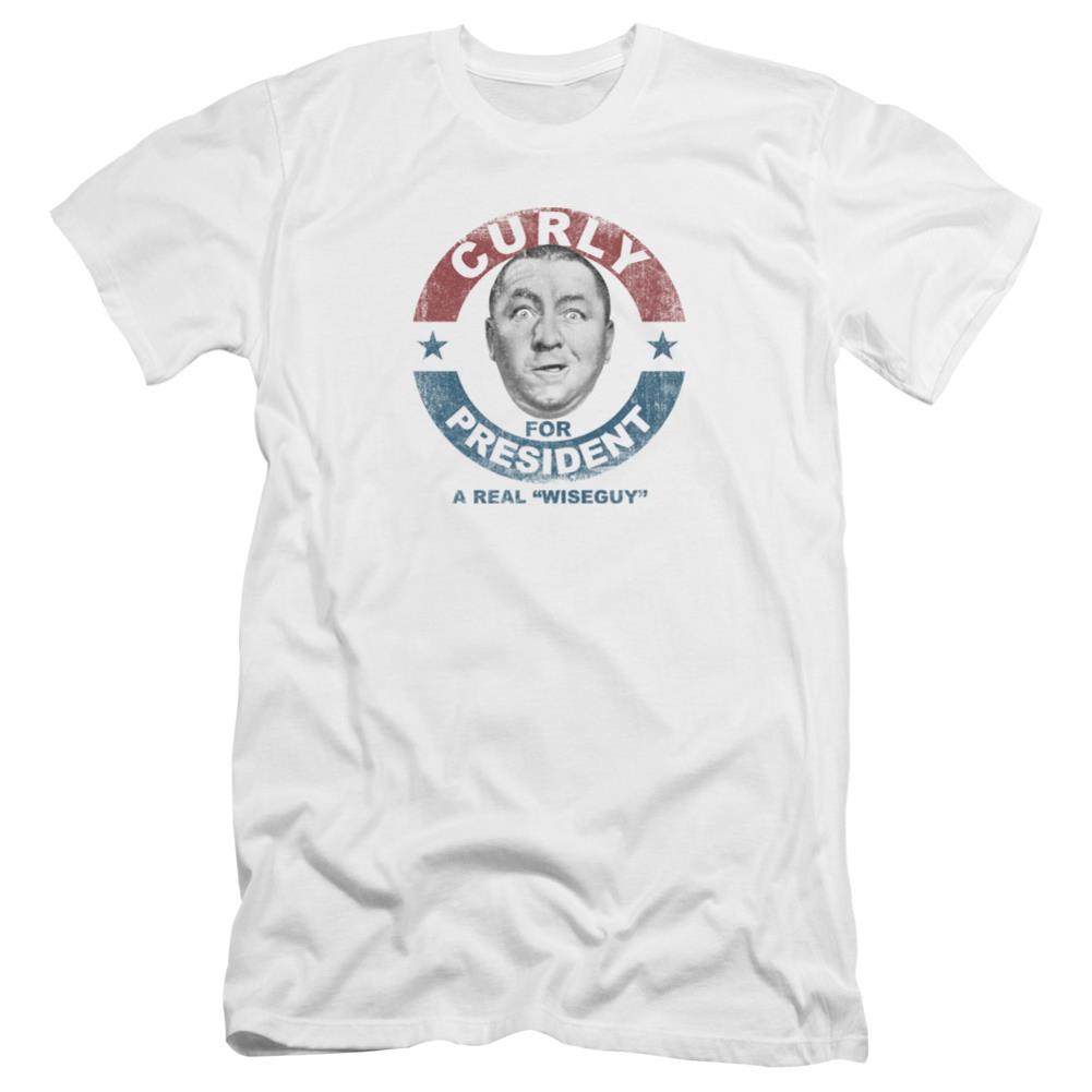 Three Stooges Curly For President Men's Ultra-Soft 30/1 Cotton Slim Short-Sleeve T-Shirt