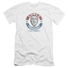 Three Stooges Curly For President Men's Ultra-Soft 30/1 Cotton Slim Short-Sleeve T-Shirt