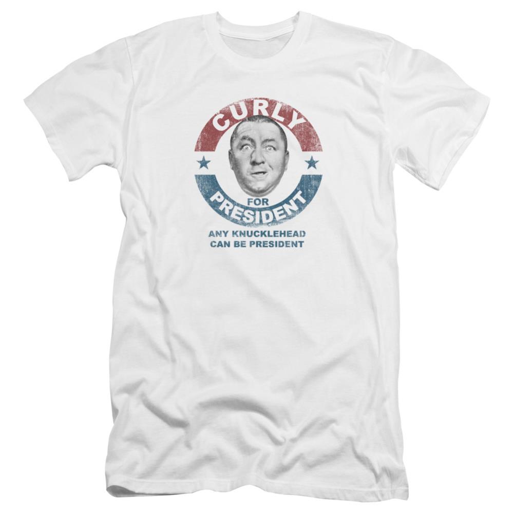 Three Stooges Curly For President Men's Ultra-Soft 30/1 Cotton Slim Short-Sleeve T-Shirt