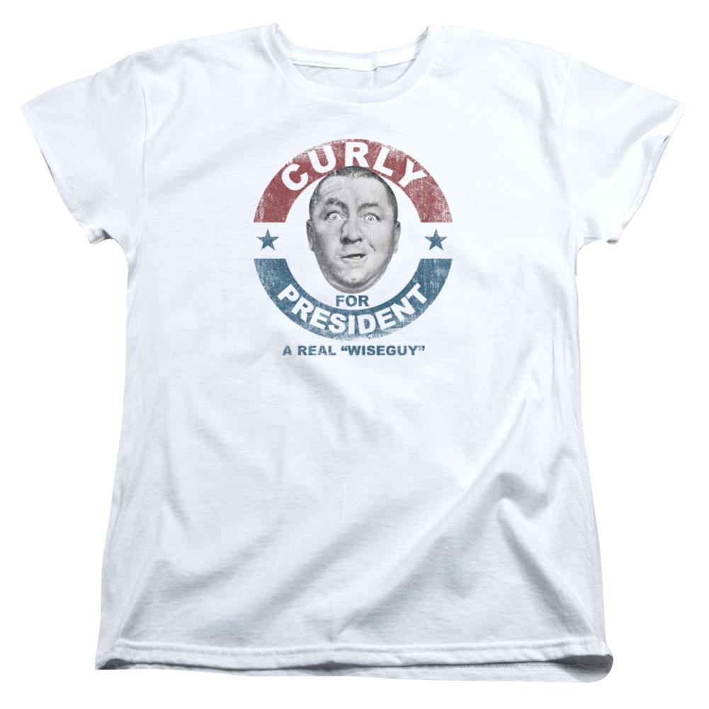 Three Stooges Curly For President Women's 18/1 Cotton Short-Sleeve T-Shirt