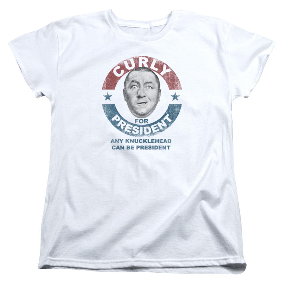 Three Stooges Curly For President Women's 18/1 Cotton Short-Sleeve T-Shirt