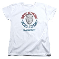 Three Stooges Curly For President Women's 18/1 Cotton Short-Sleeve T-Shirt