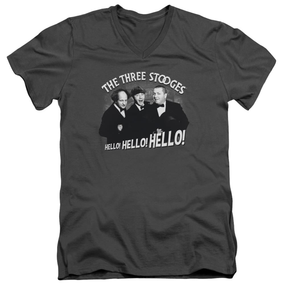 Three Stooges Hello Again Men's 30/1 Cotton Slim V-Neck T-Shirt