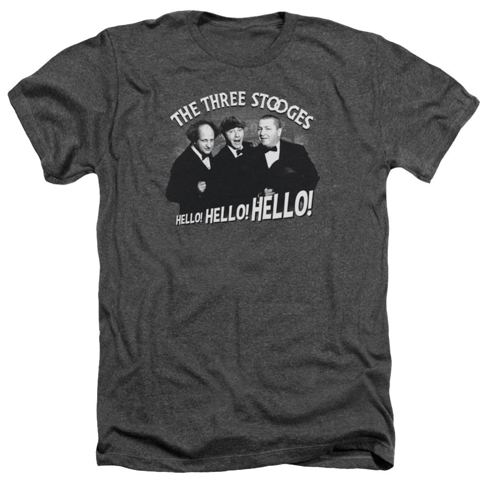 Three Stooges Hello Again Men's 30/1 Heather 60 40 Poly Short-Sleeve T-Shirt