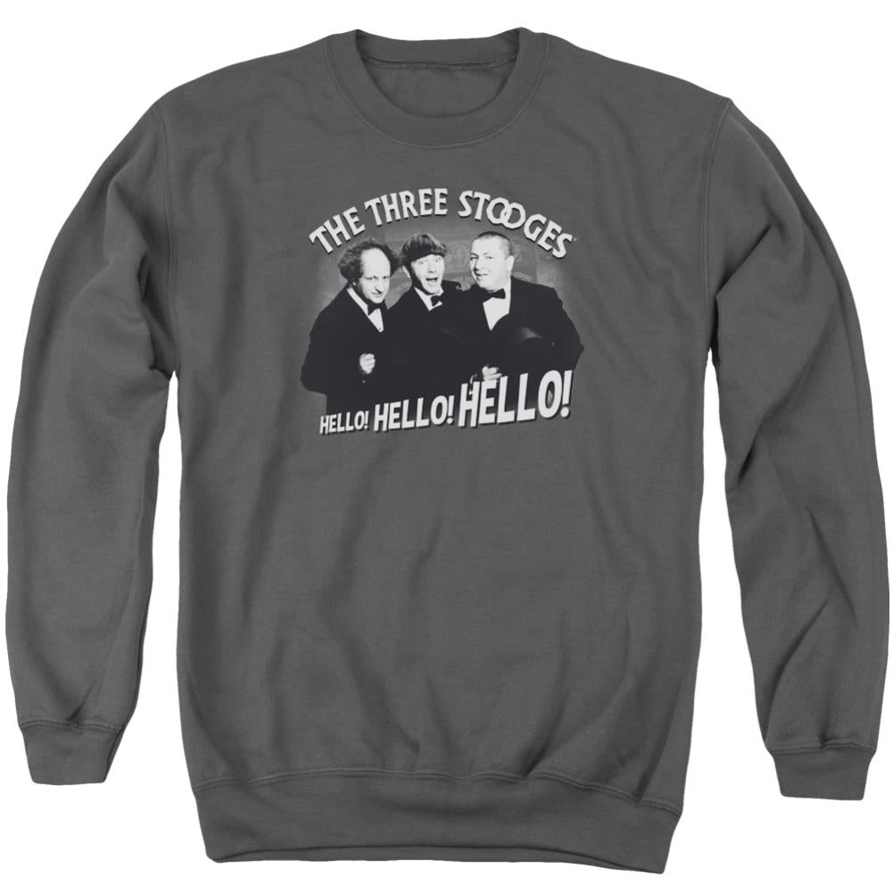 Three Stooges Hello Again Men's Crewneck 50 50 Poly Long-Sleeve T-Shirt