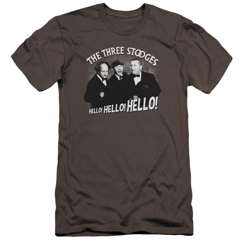 Three Stooges Hello Again Men's Ultra-Soft 30/1 Cotton Slim Short-Sleeve T-Shirt