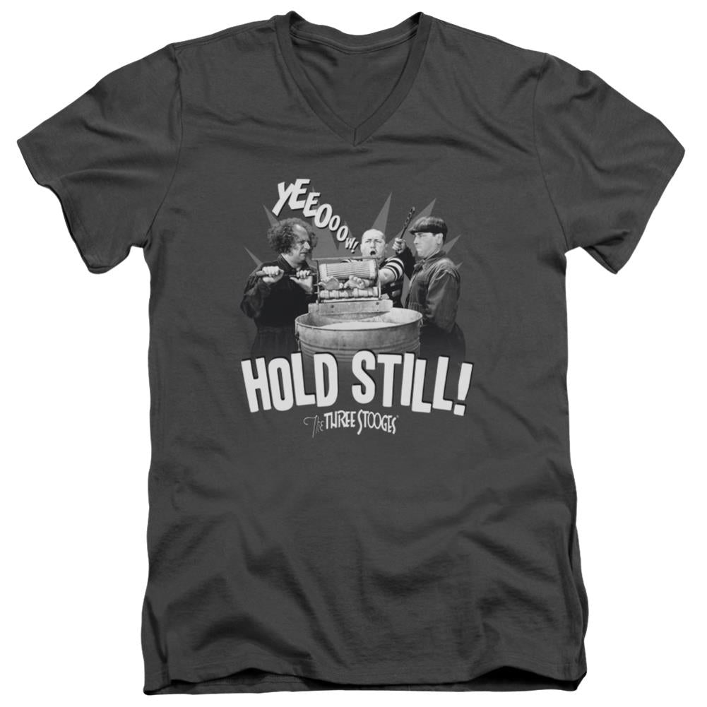 Three Stooges Hold Still Men's 30/1 Cotton Slim V-Neck T-Shirt