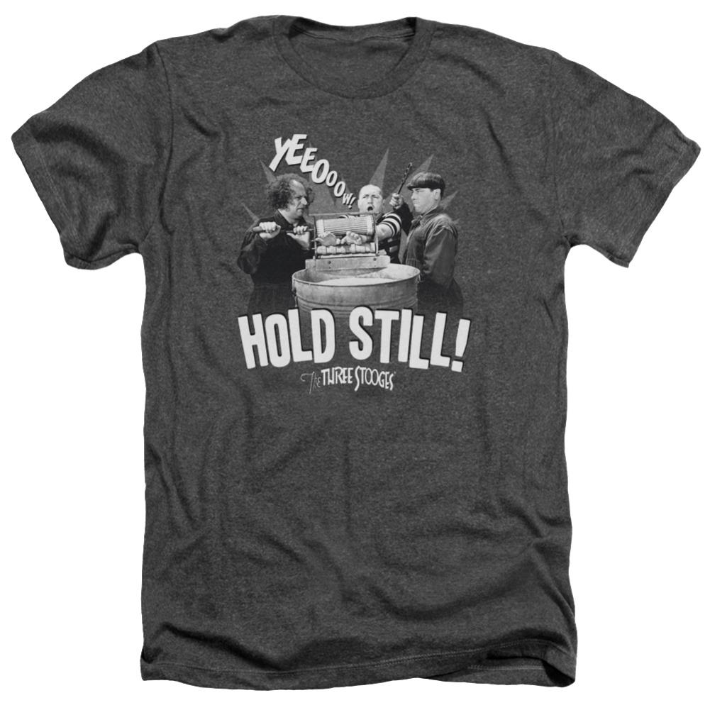 Three Stooges Hold Still Men's 30/1 Heather 60 40 Poly Short-Sleeve T-Shirt