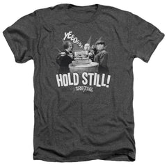 Three Stooges Hold Still Men's 30/1 Heather 60 40 Poly Short-Sleeve T-Shirt