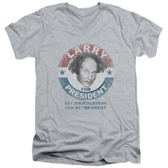 Three Stooges Larry For President Men's 30/1 Cotton Slim V-Neck T-Shirt