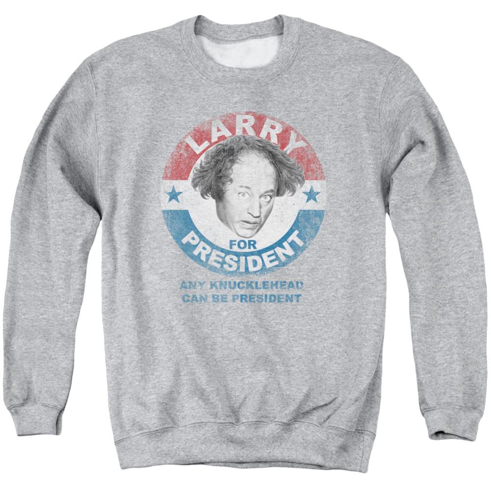 Three Stooges Larry For President Men's Crewneck 50 50 Poly Long-Sleeve T-Shirt