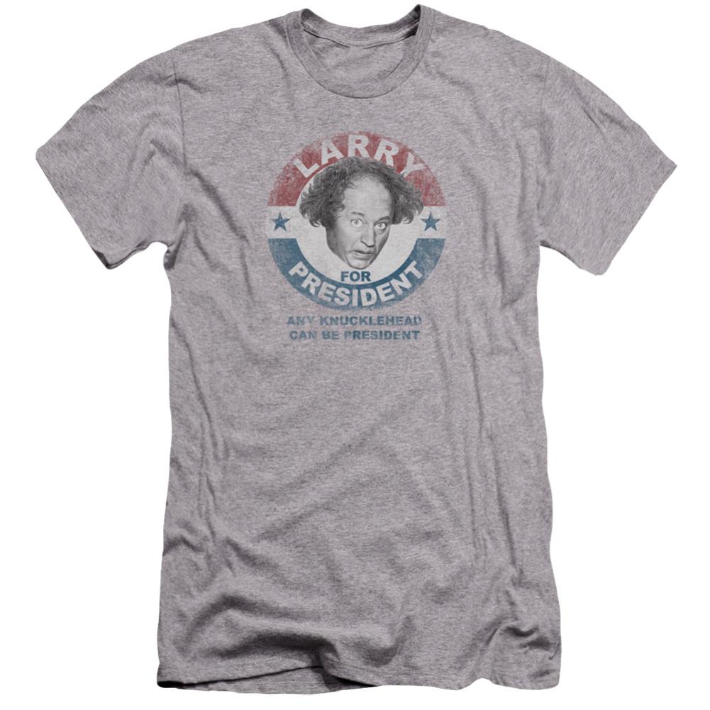 Three Stooges Larry For President Men's Ultra-Soft 30/1 Cotton Slim Short-Sleeve T-Shirt