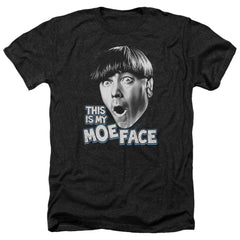 Three Stooges Moe Face Men's 30/1 Heather 60 40 Poly Short-Sleeve T-Shirt