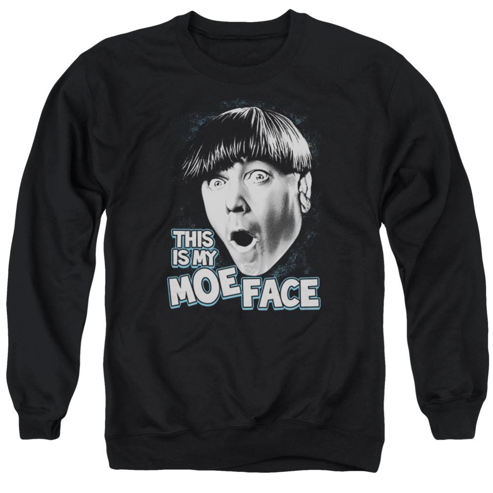 Three Stooges Moe Face Men's Crewneck 50 50 Poly Long-Sleeve T-Shirt