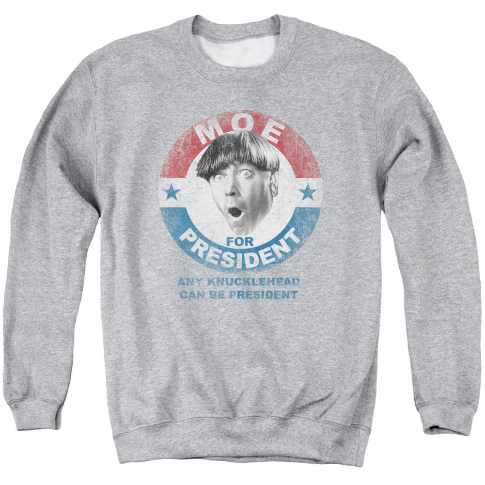 Three Stooges Moe For President Men's Crewneck 50 50 Poly Long-Sleeve T-Shirt