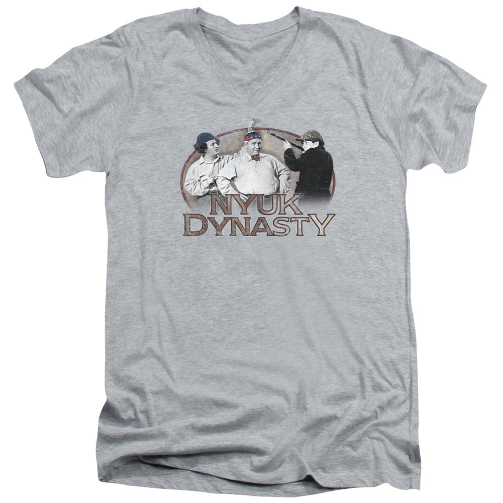 Three Stooges Nyuk Dynasty Men's 30/1 Cotton Slim V-Neck T-Shirt