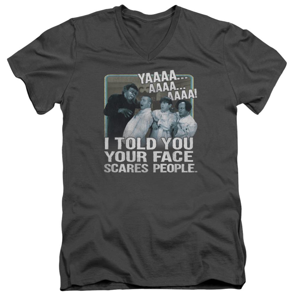 Three Stooges Scares People Men's 30/1 Cotton Slim V-Neck T-Shirt