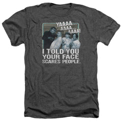 Three Stooges Scares People Men's 30/1 Heather 60 40 Poly Short-Sleeve T-Shirt