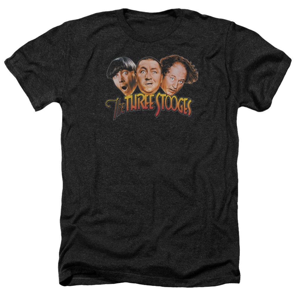 Three Stooges Three Head Logo Men's 30/1 Heather 60 40 Poly Short-Sleeve T-Shirt