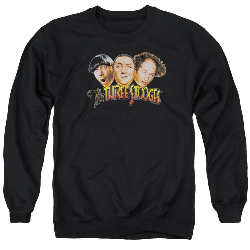 Three Stooges Three Head Logo Men's Crewneck 50 50 Poly Long-Sleeve T-Shirt