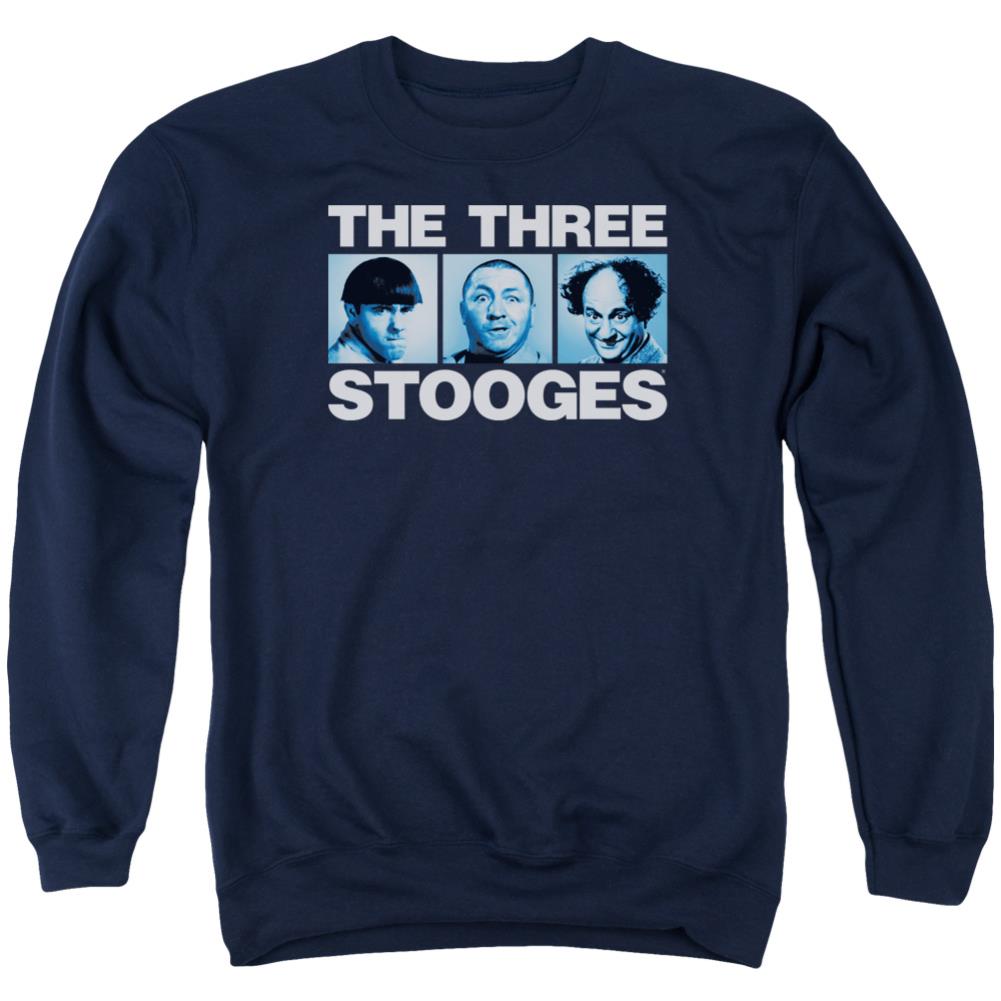 Three Stooges Three Squares Men's Crewneck 50 50 Poly Long-Sleeve T-Shirt