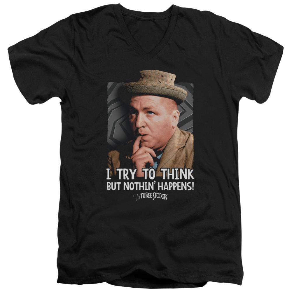 Three Stooges Try To Think Men's 30/1 Cotton Slim V-Neck T-Shirt